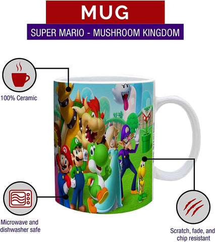 Super Mario Mushroom Kingdom Group Ceramic Mug New