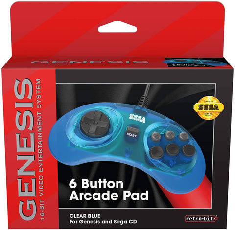 Genesis Controller 6 Button Wired RetroBit Sega Blue New
