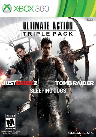 Ultimate Action Triple Pack Just Cause 2 Sleep Dogs Tomb Raider 360 Used