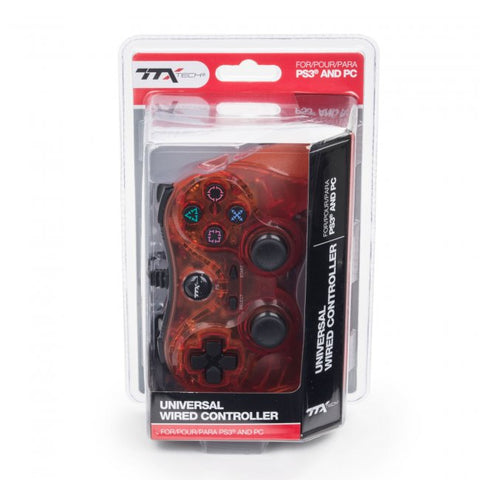 PS3 Controller Wired USB Ttx Red Transparent New