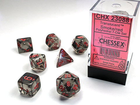 Chessex 7 Piece Translucent Smoke/Red