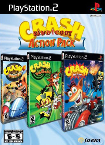 Crash Bandicoot Action Pack Nitro kart Twinsantiy and Tag Team Racing With Slip Cover PS2 Used